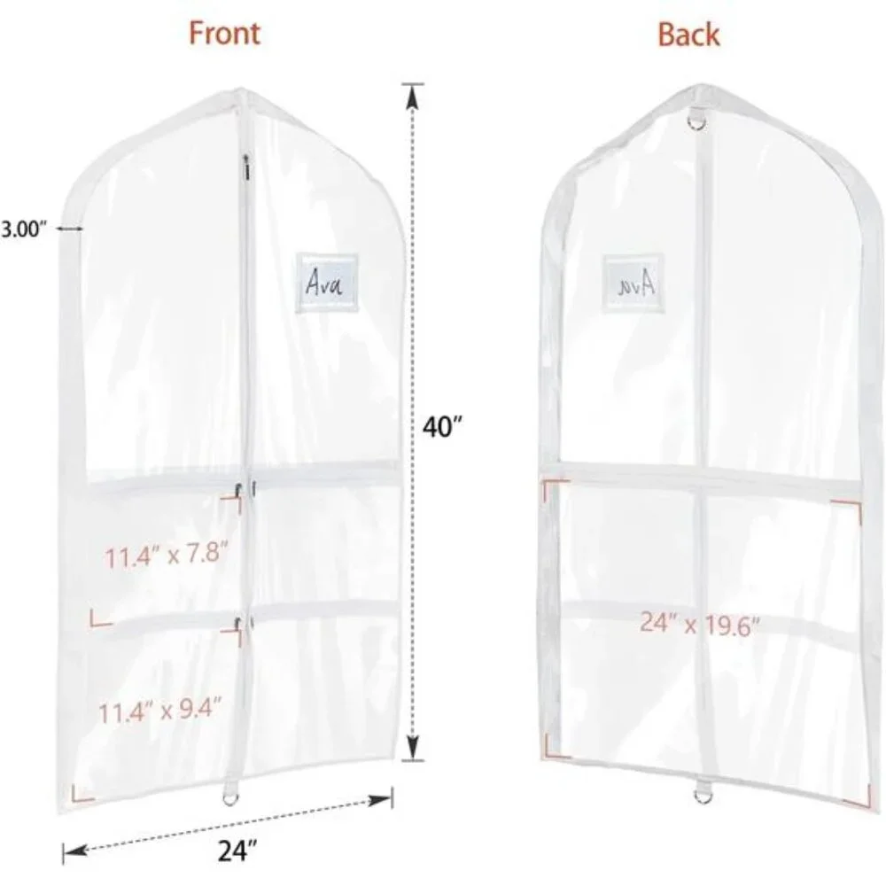 3 Pack Clear PVC Dance Costume Garment Bags 40 Inch Zipper Pockets Competition